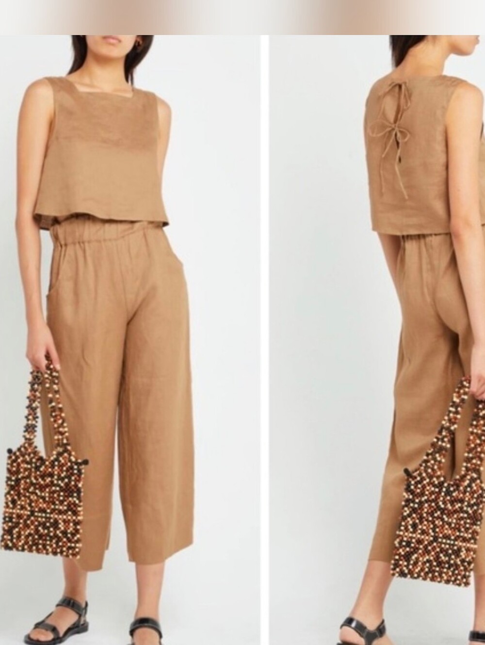 Kourt Willow Tie Back Crop Top and Pant Set - Cotton / Linen Blend Large